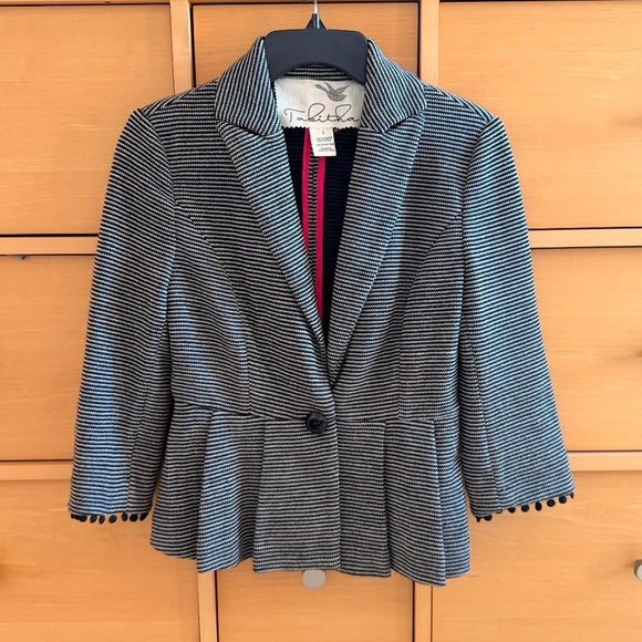 Anthropologie Jackets & Blazers - Anthropologie Tabitha Chandelier Striped Peplum Blazer Jacket Black